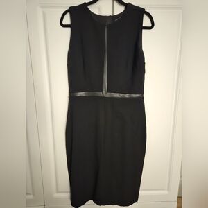 White House Black Market Black Midi Sheath Dress with Faux-Leather Trim